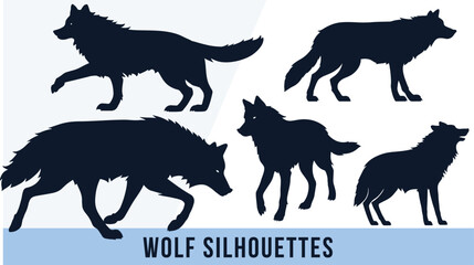 Collection of Detailed Wolf Silhouette Vectors
