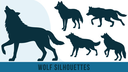 Collection of Detailed Wolf Silhouette Vectors