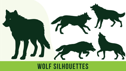 Collection of Detailed Wolf Silhouette Vectors