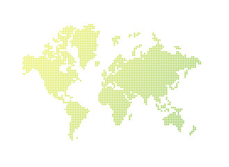 Illustration of a green world map made of stars on a transparent background