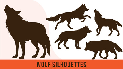 Obraz premium Collection of Detailed Wolf Silhouette Vectors