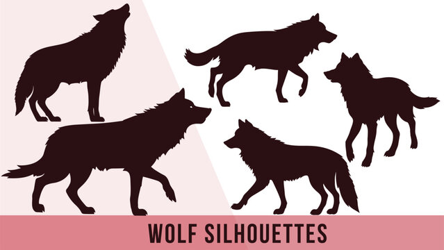 Collection of Detailed Wolf Silhouette Vectors