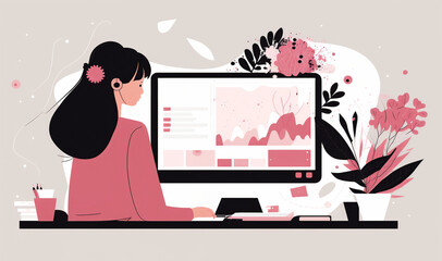 Woman creating a website illustration. Generative AI.
