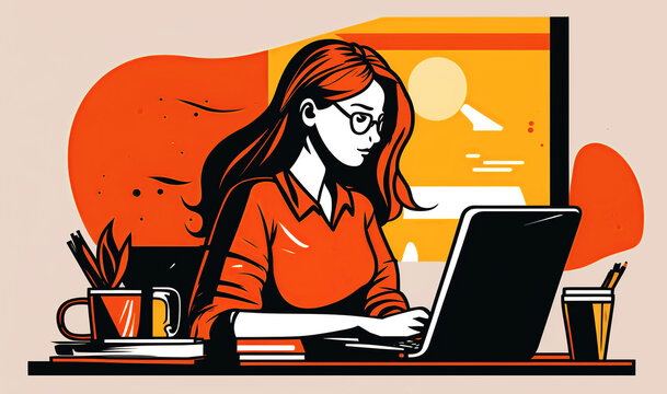 Woman creating a website. Flat illustration. Generative AI.