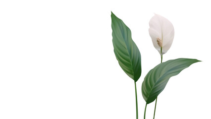 Obraz premium 3d realistic flowers bouquet. Vector tropical plant spathiphyllum with green leafs isolated on white background. Vector illustration for botanic, organic, nature, floral design product. 