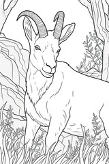 Cute deer coloring page for kids. Black and white. Generative AI