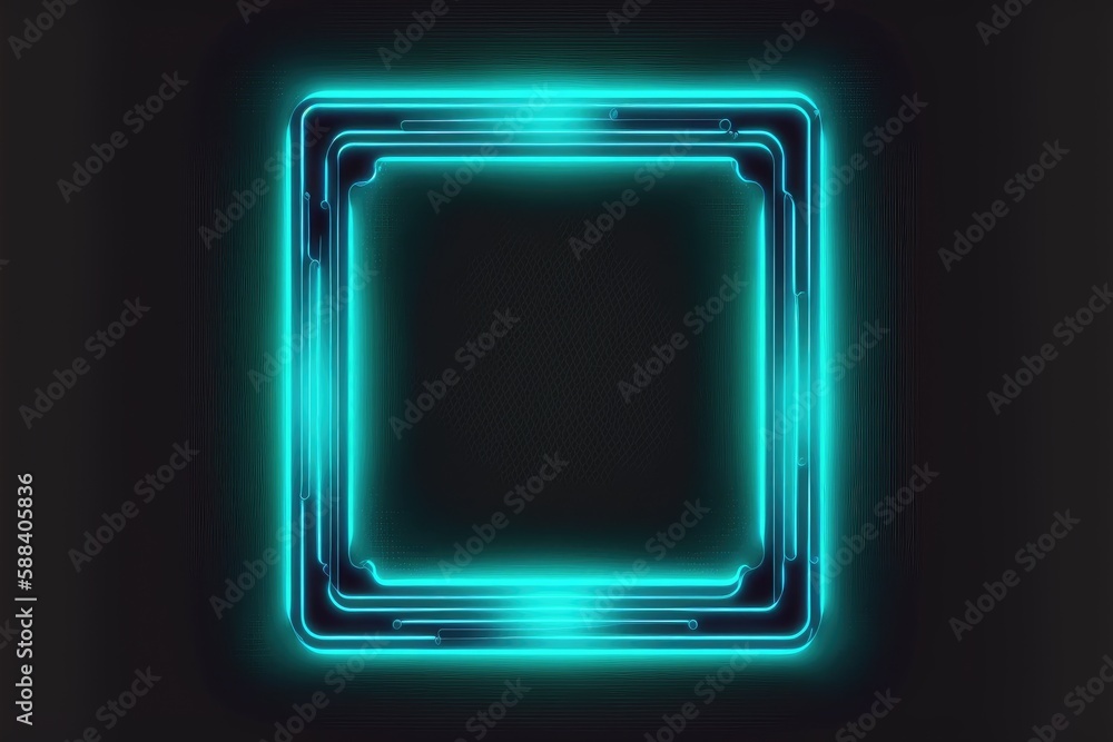 Poster abstract of neon square shape isolated on space background in reflective colorful spotlight. theme o