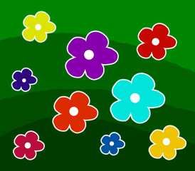 Fototapeta na wymiar multicolored flowers on green background