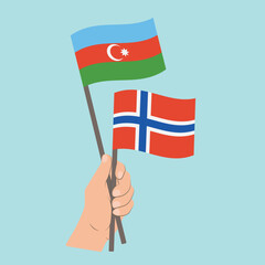 Flags of Azerbaijan and Norway, Hand Holding flags