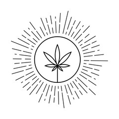 Cannabis Leaf With Sun Beams Logo Badge
