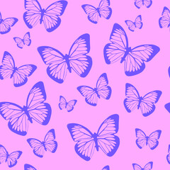 Fototapeta na wymiar Cool Y2K Butterfly Seamless Pattern Vector Design. Trendy Groovy Background. Retro Vintage Texture.