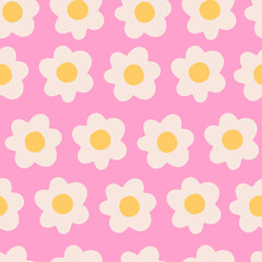 Cool Trendy Flower Seamless Pattern Vector Design. Y2k Floral Repeat Texture. Blossom Hand Drawn Background.