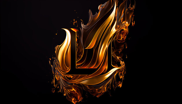Capital letter L ateampunk alphabet in gold and black colour created with generative Ai technology