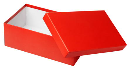 Open red shoe box isolated on transparent background
