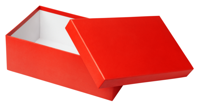 Open red shoe box isolated on transparent background