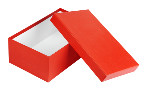 Open red shoe box isolated on transparent background