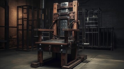 Electric chair in a jail room created by generative AI