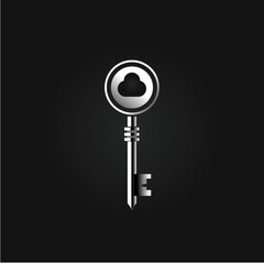 silver metal key logo icon on a black background vector illustration, security, access, symbol, safety, close