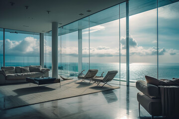 luxury and modern house apartment with views of sea, generative ai