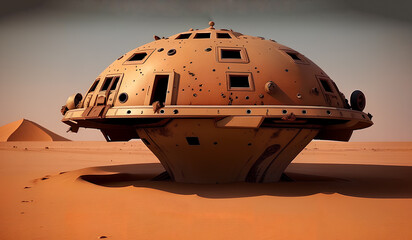 Fototapeta na wymiar abandoned rusty UFO in the desert. generative ai