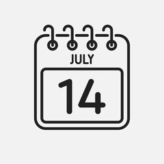 Icon page calendar day - 14 July