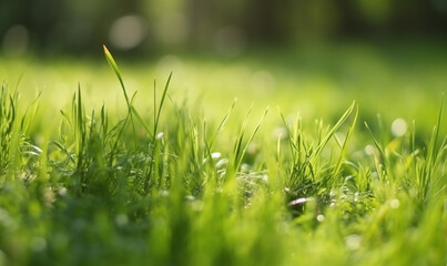 Green Easter Grass Field Sunny Spring, Close Up