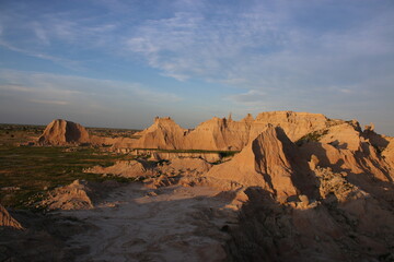Badlands National Park in the sunset in South Dakota