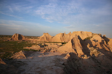 Badlands National Park in the sunset in South Dakota
