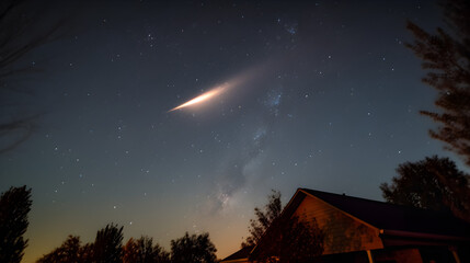 Naklejka premium Comet going across nighttime sky, Generative AI