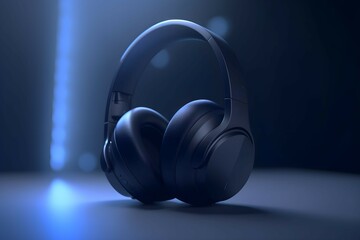 Fototapeta na wymiar 3D Render of Black Headphones with Dark Background