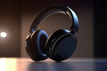 Obraz na płótnie Canvas 3D Render of Black Headphones with Dark Background