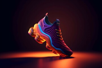 3D Render of Colorful Futuristic Sneaker Product Photo - obrazy, fototapety, plakaty