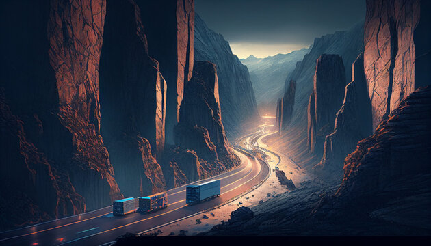 Versand mit Lkw, Fracht Lieferkette mit Spedition, Generative AI 