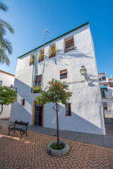 Fototapeta na wymiar Cordoba streets and white painted houses with original architecture