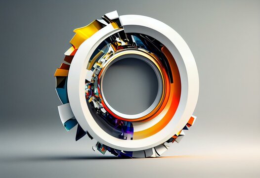 Colorful 360 degree abstract panoramic background: geometric white ring. ( Car backplate, 3D rendering computer digitally generated illustration.). Generative AI