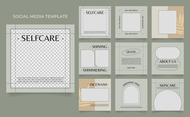 social media template banner beauty care cosmetic and spa sale promotion. fully editable instagram and facebook square post frame puzzle organic sale poster