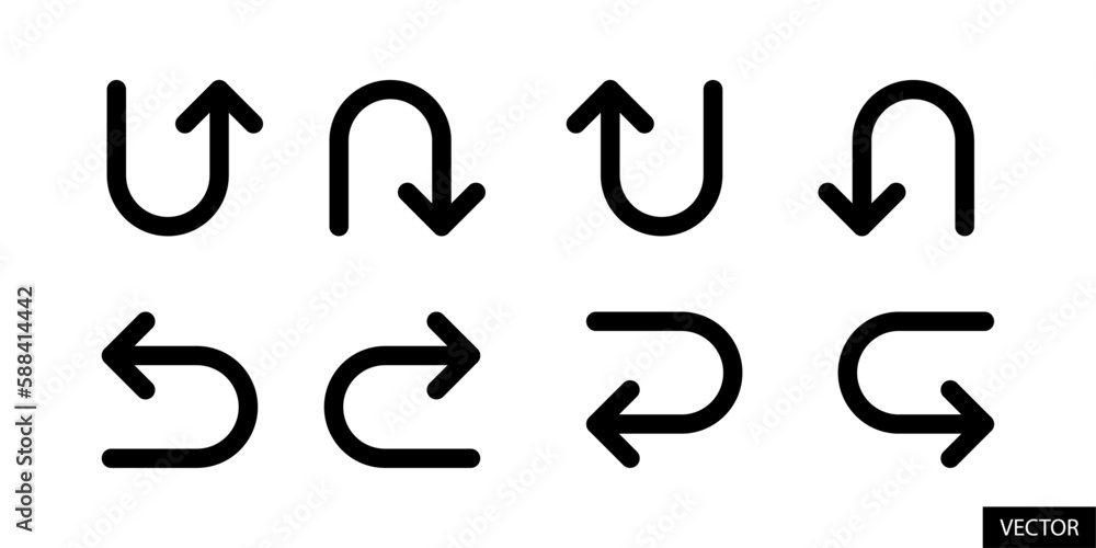Poster u turn arrow symbol icon set in line style design for website, app, ui, isolated on white background