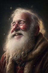 Fototapeta na wymiar Рortrait of Santa Claus and his face close-up. Cheerful and smiling Santa. Generative AI.