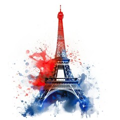 watercolor drawing of Eiffel tower in Paris on white background. Generative Ai.