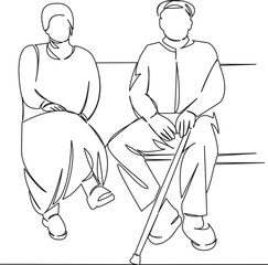 elderly couple husband wife sitting on a bench