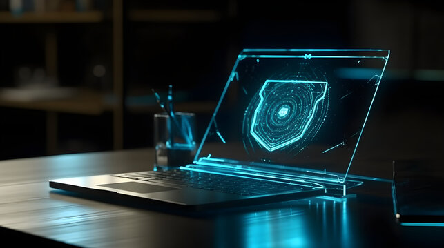 Blue laptop, Shield, Lock, Cybersecurity, Online Security, Computer Security, Information Security, Firewall, Antivirus, Malware Protection, Data Encryption, Secure Connection, Network Security, Ident