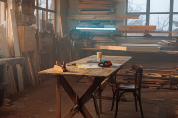 Carpenter workshop with no people.