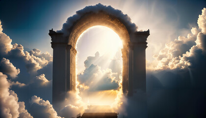 An centered archway. The entrance to paradise / heaven. Petrus. Space for text.