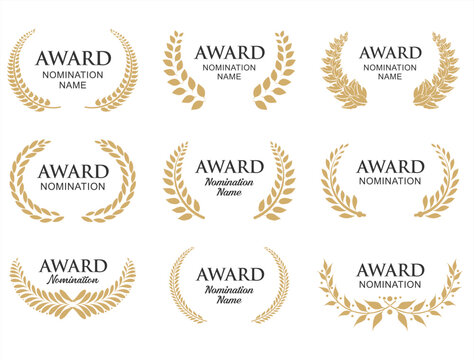 Collection of golden  award nomination laurel wreath vector illustration  
