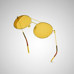 Sunglasses in flying isolated on white and grey background. Retro sunglasses summer woman fashion...