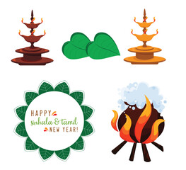 Hand Drawn Sinhala & Tamil New Year Vector Design