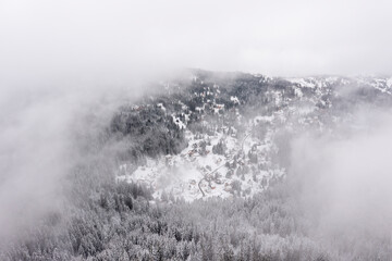 Drone view at mountain in winter
