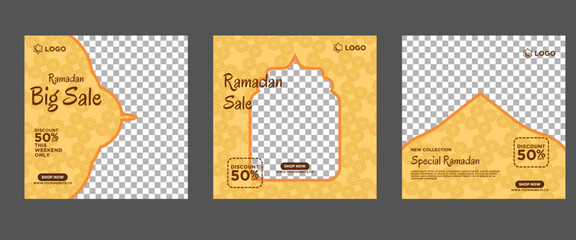 Set Ramadan Sale Square Banner Promotion Template. Perfect for Web Promotion and Social Media Post Template for Ramadan Kareem Greeting Cards, Events and more. Vector illustration.