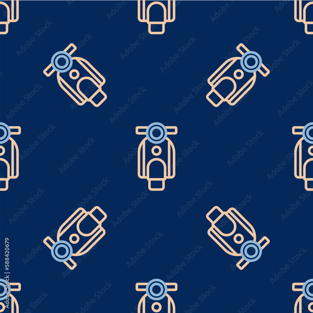 Poster line scooter icon isolated seamless pattern on blue background. vector