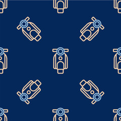 Line Scooter icon isolated seamless pattern on blue background. Vector